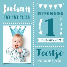 Kinderfeestje Uitnodiging Hip Jongen 1 Jaar Met Kaartje2go