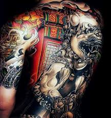 Backpiece japanese koi fish tattoo. Japanese Foo Dog Tattoo On Man Full Back
