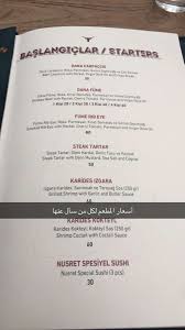منيو مطعم نصرت اسطنبول بالعربي
