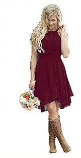 Beautiful Elley Women S Halter Chiffon Ruched Waist Short Sleeevel Country Bridesmaid Dresses Short Burgundy Bridesmaid Dresses Maroon Bridesmaid Dresses Short