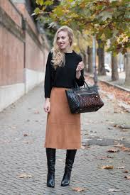What are hip ways to wear camel with other colours? Suede Skirt Dolman Sweater Camel Midi Skirt Knee High Boots Meagan S Moda
