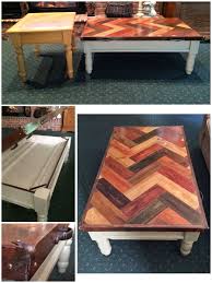 Refinished Coffee Table Stained Different Planks With Various Shades And Affixed To Table With Wood Glue And Brad Nai Coffee Table Refinish Coffee Table Table