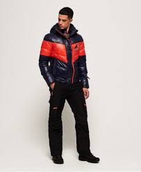 Mens Snow Terrain Down Puffer Jacket In Navy Flame Orange Superdry Men S Coats And Jackets Puffer Jackets Cool Jackets