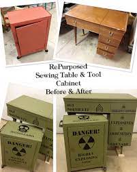 Repurposed Dated Sewing Machine Cabinet And Rolling Tool Cart Cabinet Now A Military Themed Desk And Nightstand Boys Army Room Army Bedroom Boys Army Bedroom