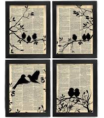 Amor A Primera Vista Pajaros Del Amor Conjunto De 4 Aves Arte Impresion Conjunto Diccionario De Arte Libro Arte Decoracion De Pared Pared Arte Mixta Coll With Images Bird Art Print