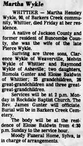 Martha Elizabeth Hensley Wykle's Obituary
