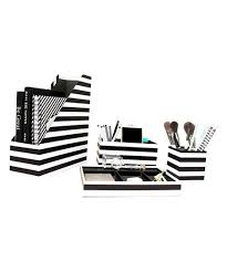 Black And White Office Desk Accessories Blu Monaco Black White Stripe Four Piece Desk Organizer Set Zulily White Desk Decor White Desk Accessories White Office Decor