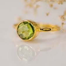 Green Peridot Ring Gold August Birthstone Ring Solitaire Ring Round Peridot Bezel Ring Gemstone Ring Peridot Ring Gold Gold Gemstone Ring Green Peridot Rings