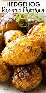 These Hedgehog Roasted Potatoes Are A Fun And Fancy Side Dish They Re The Perfect Amount Of C Potato Recipes Side Dishes Potato Side Dishes Dinner Side Dishes