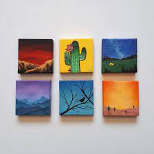 Tiny Paintings Acrylic 2x2 Inches Diy Canvas Art Painting Small Canvas Art Mini Canvas Art Metallic bronze paint is mixed in the royal blue paint. diy canvas art painting