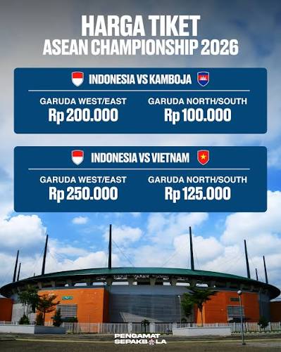 𝐓𝐈𝐊𝐄𝐓 𝐓𝐈𝐌𝐍𝐀𝐒 PSSI merilis harga Tiket Timnas Indonesia di Piala  AFF 2026 yang digelar di Stadion Pakansari, Cibinong, Bogor Timnas Indonesia  akan menjamu Kamboja dan Vietnam di babak penyisihan Grup Harga tiket