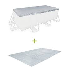 Kit D Accessoires Pour Piscine Hors Sol Rectangulaire 4x2m Bache De Protection Et Tapis De Sol