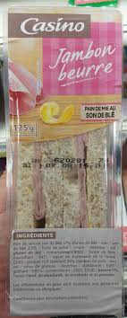 Sandwich Jambon Beurre Pain De Mie Au Son De Ble Casino 125 G