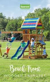Beach Front Wooden Swingset Wooden Swing Set Swing Set Backyard Swing Sets