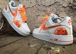 This pair is inspired by dragon ballz. Custom Painted Dragon Ballz Dragon Ball Nike Air Force 1 S Nike Schuhe Bemalte Schuhe Sneaker