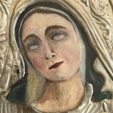 Antique White Metal & Hand Painted Italian Icon Crowned Mary Oak Framed  Restored — Wheeler Antiques