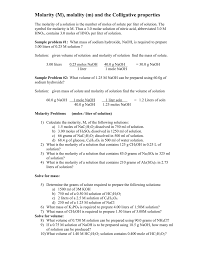What is the molarity o. Molarity M Molality M And The Colligative Properties