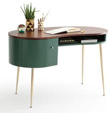 Modern custom reception desks & conference tables with textured metal and wood streamlined and elegant, the bali curved desk will deliver unparalleled style to your modern workspace. Mid Century Green Curved Office Desk Computer Desk With Shelves Storage Gold Midcentury Desks And Hutches By Popicorns E Commerce Co Ltd Houzz