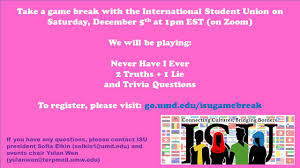 10 fun trivia facts to celebrate culture and diversity. Maryland Student Organization Resource Center Take A Game Break With The International Student Union On Saturday December 5th At 1pm Est On Zoom We Will Be Playing Never Have I Ever