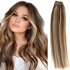 Brown hair extensions for all hair types. Clip In Hair Extensions Brown With Blonde Highlights Human Hair Extensions Clip On 7 Pieces 70 Gram For Fine Hair Full Head Silky Straight Soft Weft Remy Real Hair Extensions For Women Kids