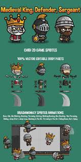 Medieval King Defender And Sergeant Chibi 2d Game Sprites Craftpix Net Pixel Art Characters Game Character Design Game Concept Art