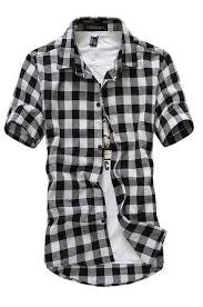 Black And White Checkered Button Up Shirt Black White Plaid Button Up Short Sleeve T Shirts Plaid Shirt Men Mens Checkered Shirt Plaid Short Sleeve Shirt