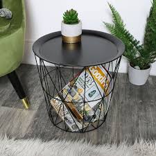 Black Wire Metal Basket Table With Tray Top Side Table Occasional Table Metal Baskets