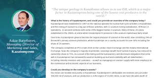 Uranium's physical properties give it the potential to generate very large amounts of energy from a small amount of material without releasing greenhouse gases. Kazatomprom Uranium Report 2020