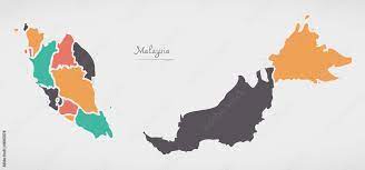 State In Malaysia Map Malaysia Map With States And Modern Round Shapes Stock Vector | Adobe Stock