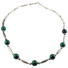 silver beads green malachite