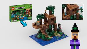 Buildable creeper, ocelot, and sheep figures; Lego Moc Minecraft Jungle Treehouse From Witch Hut By Sebbl Rebrickable Build With Lego