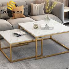 China High Fashion Cheap White Marble Square Center Coffee Table China Metal Coffee Table Modern End Table