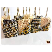 Happy Birthday Rice Krispie Treats Black Gold White Rice Krispie Treats Black Gold Party Dessert Table Birthday Gold Party Food