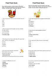 Displaying 49 questions associated with health. 2 Fast Food Quizzes Esl Worksheet By Gretel