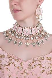 Moh Maya By Disha Khatri Featuring A 22k Gold Plated Hand Made Necklace Studded With Rose Pink St Pink Stone Necklace Stone Necklace Set Antique Jewelry Indian