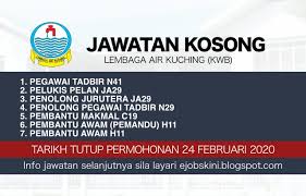 Job vacancies, job vacancy, jobs malaysia, kerja kosong, jawatan kosong, peluang pekerjaan, iklan jawatan kosong, panduan temuduga. Jawatan Kosong Lembaga Air Kuching Kwb Februari 2020