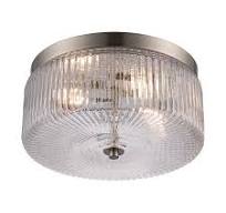 Monteaux Lighting 11.75 in. 2-Light Brushed Nickel Flush Mount Ceiling  Light Fixture with Clear Ribbed Glass Shade 23261 BN