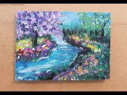 acrylic painting رسم منظر طبيعي على الخشب بالوان الاكريليك جدا سهل youtube painting art