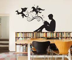 Boy Reading Magic Book Wall Decal Vinyl Art Stickers For Homes Kids Rooms Schools Classrooms Libraries Bedrooms And Interiors Book Wall Vinyl Art Stickers Library Decor