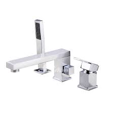 This brushed nickel faucet is a practical solution designed with longevity in mind. Deck Mount Tub Faucet 3 Hole Brass Chrome Hand Shower Spray