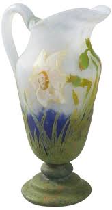 A French Art Nouveau Wheel Carved Cameo Glass Pitcher By Daum Featuring An Applied White Flower And Blades Of Grass Again Art Glass Vase Art Nouveau Glass Art