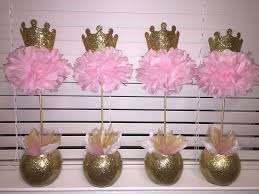 Pink Pom Poms Gold Glitter Crowns Baby Shower Princess Centerpieces Fb Sweet Girl Baby Shower Centerpieces Baby Shower Princess Princess Centerpieces