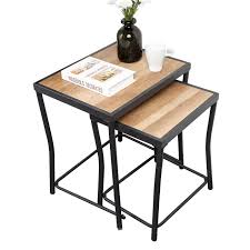 Chrome & glass coffee table mid century modern attributed james david. Sogesfurniture Nest Of 2 Tables Retro Nesting Coffee Table Sofa Side End Table With Black Metal Frame For Kitchen Living Room Large Table 50x40x55 Cm Small Table 40x33x48cm Bheu Gcbz1002 Buy Online In