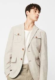 Mango Tin Suit Jacket Beige Men Timeless Design Mango Slip
