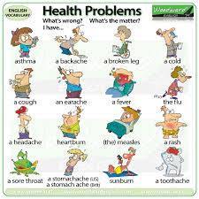 You can learn health and illnesses vocabulary in english in this online vocabulary lesson you can study health and illnesses vocabulary with many activities. Health Problems English Vocabulary