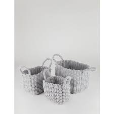 Learn to make this boho storage basket with chunky yarn. Grey Chunky Knit Rope Woven Storage Baskets 3 Pack Home George At Asda