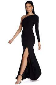 Maia Formal One Shoulder Dress Dress Hairstyles Black Dress With Sleeves Black One Shoulder Dress