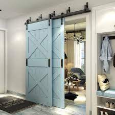 4 8 2ft black steel bypass barn door hardware one piece wall etsy double sliding barn doors bypass barn door hardware sliding doors interior