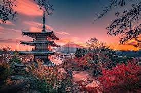 Mt Fuji With Chureito Pagoda And Red Stock Image Colourbox