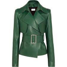 Mugler Belted Leather Biker Jacket 12 260 Ron Liked On Polyvore Featuring Outerwear Jackets Real Leathe Leather Jacket Biker Jacket Green Leather Jackets